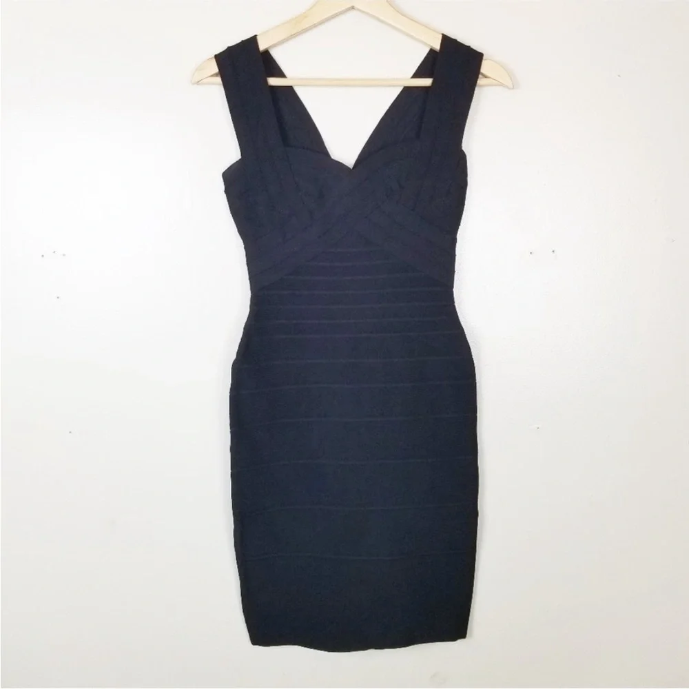 HERVE LEGER Y2K Sweetheart Neck Black Bandage Mini Bodycon Dress Sleeveless S - Picture 1 of 11